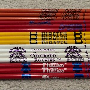 Vintage 1993 NDC MLB Team Logo Pencils Lot Phillies Rockies Pirates Braves New
